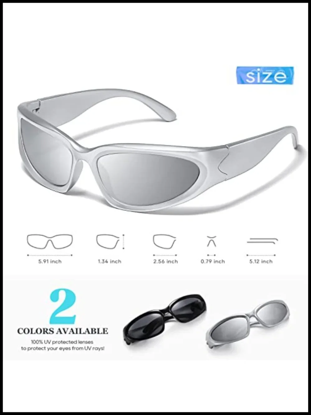 Y2K Wrap Around Sunglasses Oval Sporty Shades UV Protection